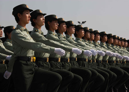 Woman soldiers exercise for National Day military parade