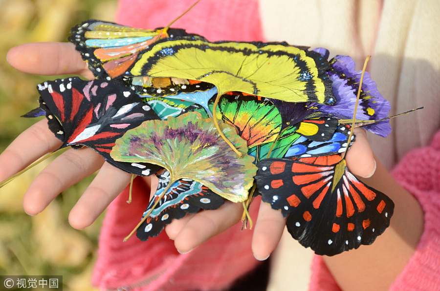 Fun with golden gingko leaves across China