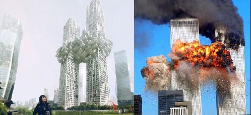 韓國大樓酷似世貿(mào)被襲場景
