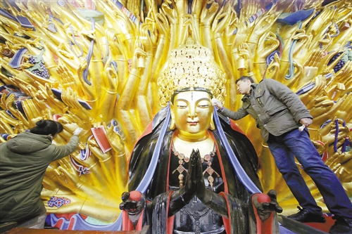 大足千手觀音造像修復接近尾聲