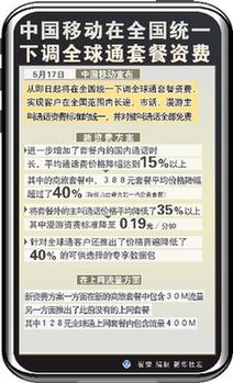 世界電信日中移動下調全球通資費