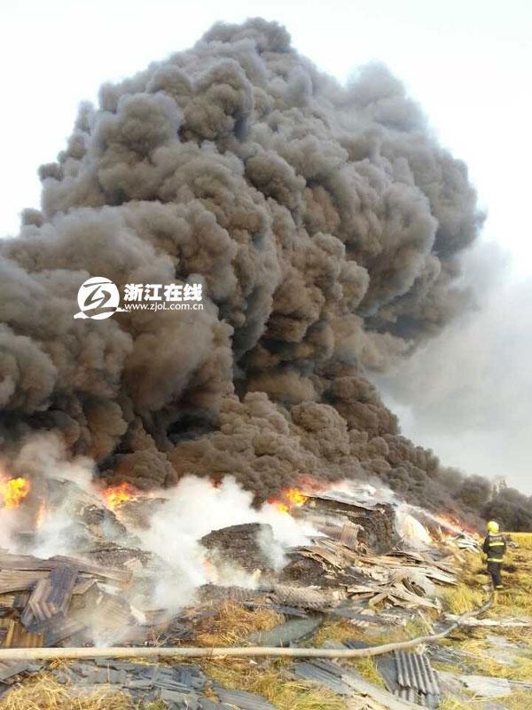 浙江澉浦一塑料廠突發大火 現場濃煙滾滾
