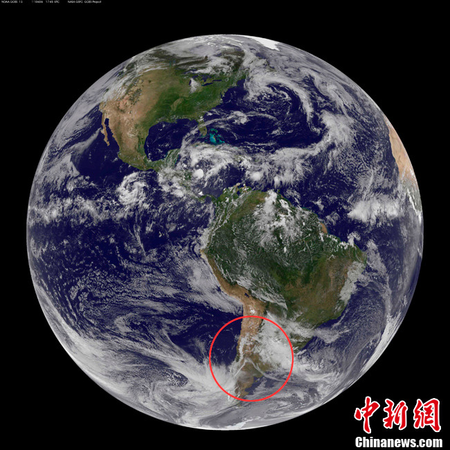 智利火山衛星圖公布 火山灰延伸狀如羽毛(高清組圖)