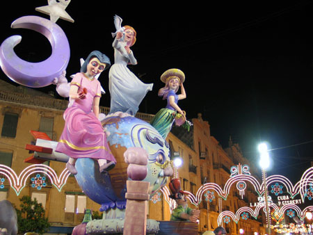 Giant elaborate sculptures are displayed on the street of Valencia for
