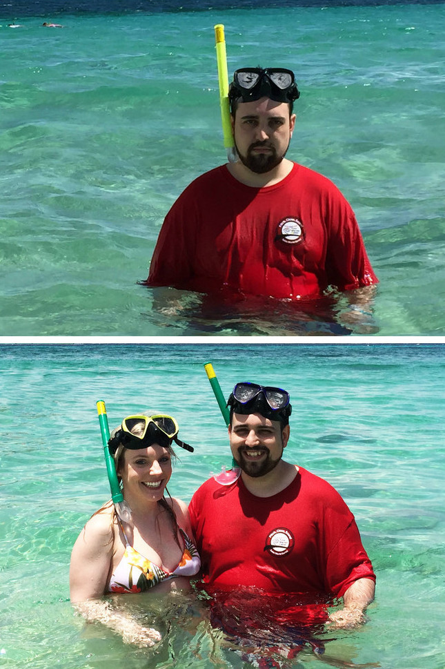 男子旅行拍照有無老婆畫風大不同!