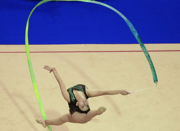 Carolina Velez of Colombia competes during the rhythmic gymnastics individual general qualification round at the Pan American Games in Guadalajara Oct 15, 2011. Gymnasts compete at Pan American Games