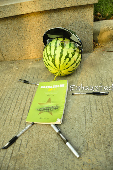 學生軍訓西瓜君走紅網絡 賣萌搞笑惹人愛(組圖)