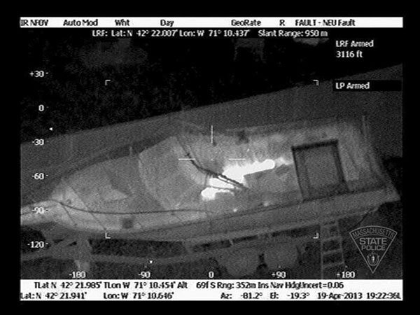 An aerial infrared image shows the outline of Dzhokhar Tsarnaev in a boat during the manhunt in Watertown, Massachusetts, April 19, 2013, courtesy of the Massachusetts State Police. Boston bombing suspects planned more attacks
